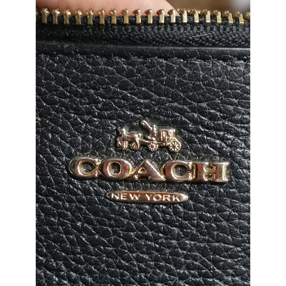 COACH Double Corner Zip WRISTLET BLACK Pebbled Leather Clutch Purse 2016 - Picture 5 of 10